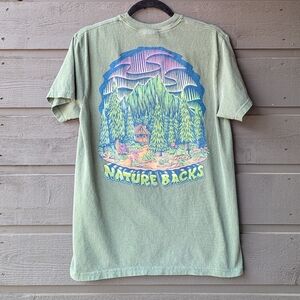 NatureBacks Mountain Cabin Pine Trees SS T-Shirt Green Medium 100% Cotton